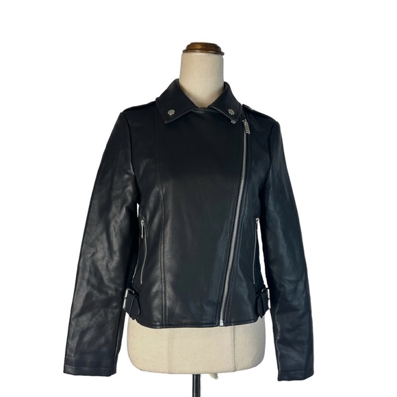 M&S Jackets & Blazers - M&S Womens Leather Jacket size 6 Black Side Full Zipper Polyester Blend …